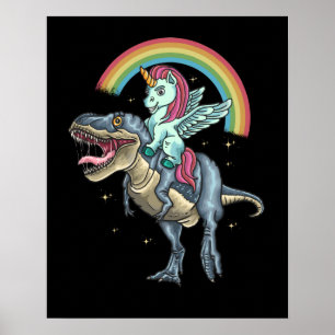 Póster Unicorn Riding T rex Dinosaur