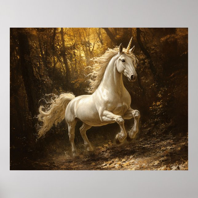 Póster Unicorn Running Through The Forest Painting (Frente)