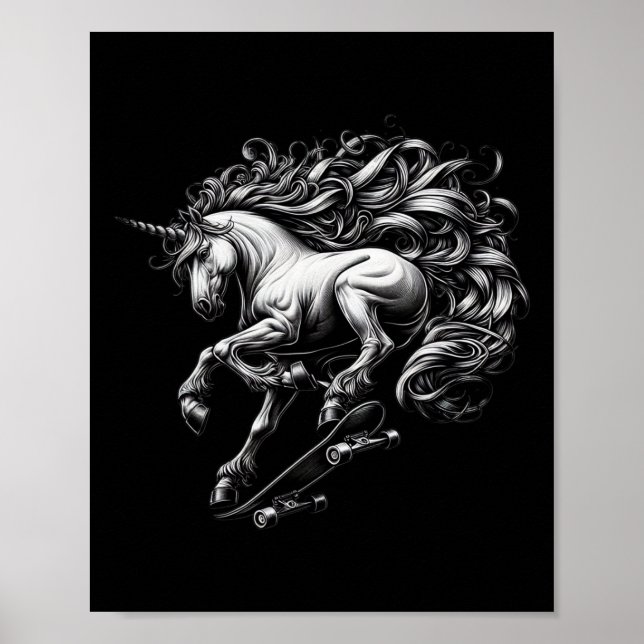 Póster Unicorn Skateboard Mythical Creature Savage Meme F (Frente)