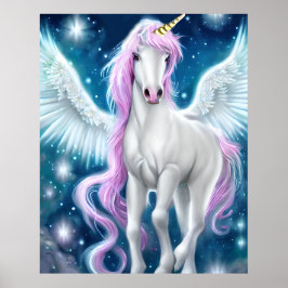 Póster Unicornio alado con pelo rosado