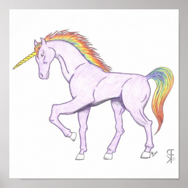 Póster Unicornio arcoiris púrpura (Frente)