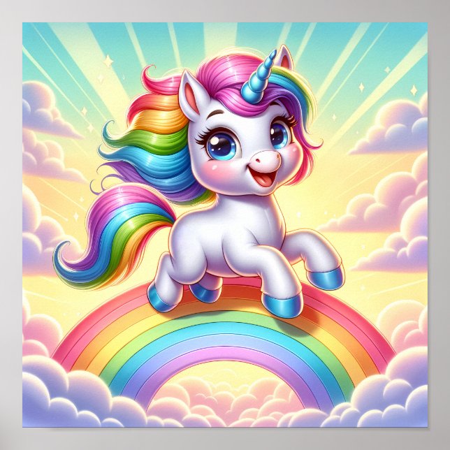 Póster Unicornio arcoiris radiante - Niños de guardería c (Frente)