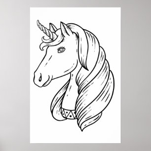 Póster Unicornio blanco y negro