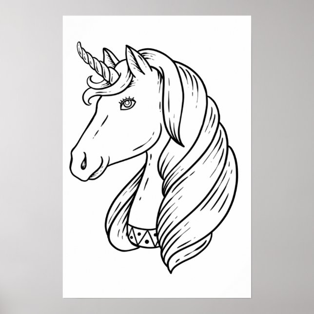 Póster Unicornio blanco y negro (Frente)