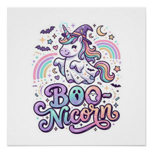 Póster Unicornio Boo-nicornio Vector Premium de Diseño Ve