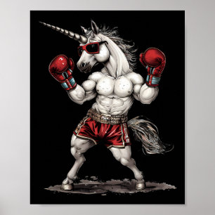 Póster Unicornio Boxeador Con Guantes De Boxeo Kickboxing