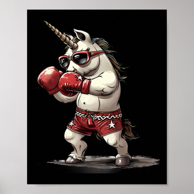 Póster Unicornio Boxeador Con Guantes De Boxeo Kickboxing (Frente)