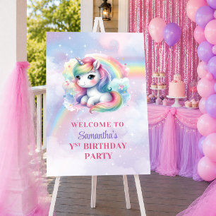 Póster Unicornio Brillante Cumpleaños Chica Mágica Bienve