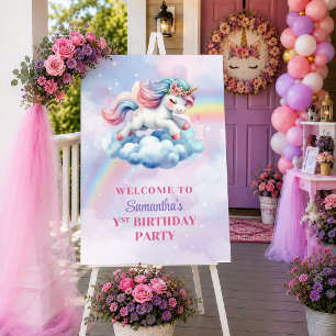 Póster Unicornio Caprichoso Colores Pastel Cumpleaños Niñ