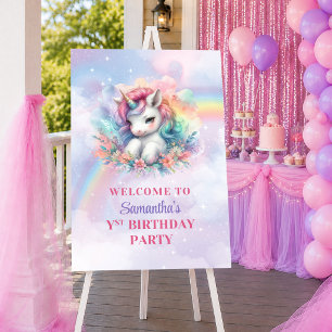 Póster Unicornio Colorido Cumpleaños Chica Mágica Bienven