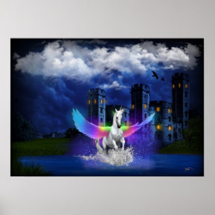 Póster Unicornio con alas arcoiris