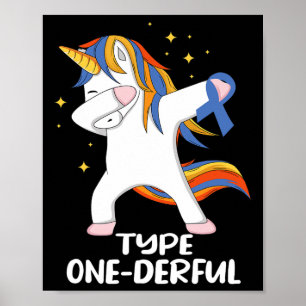 Póster Unicornio con cinta azul tipo 1 Diabetes tipo T1D