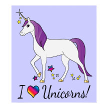 Unicornio con pelo morado: ¡Amo a las Unicornios!