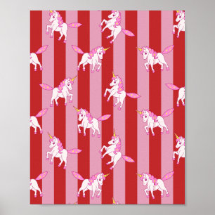 Póster Unicornio con rayas rosadas y rojas