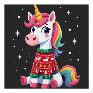 Póster Unicornio con suéter de Navidad Chicas Unicornio C
