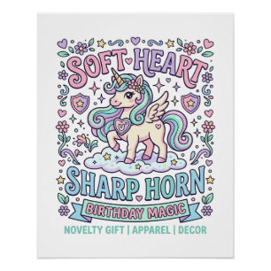 Póster Unicornio Corazón Suave Cuerno Afilado Tipografía