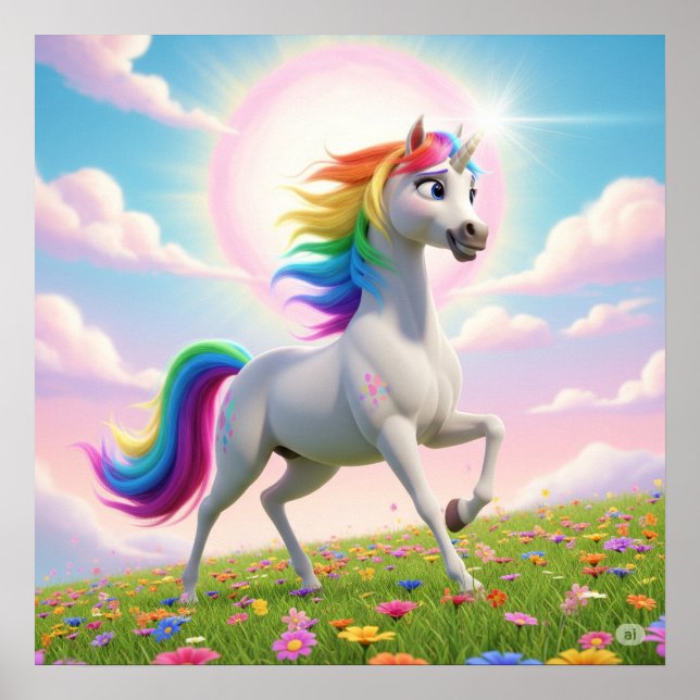 Póster Unicornio de Arcoíris Mágico (Frente)
