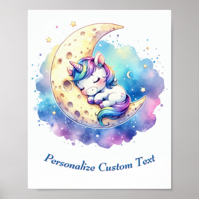 Póster Unicornio de bebé lindo personalizado durmiendo en (Frente)