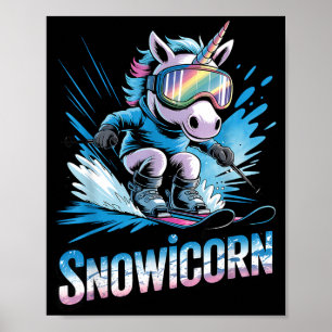 Póster Unicornio de esquí deporte de invierno esquiador d