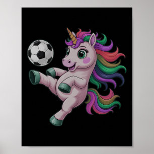 Póster Unicornio de fútbol divertido solo chica que ama e