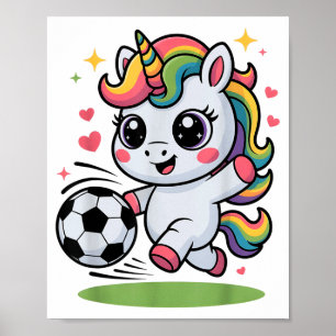 Póster Unicornio de fútbol divertido solo chica que ama j