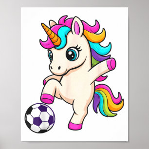 Póster Unicornio de fútbol Kawaii solo chica que ama gana