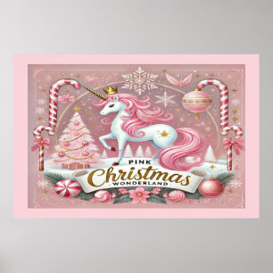 Póster Unicornio de la Tierra de las Maravillas de Navida