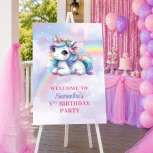 Póster Unicornio de moda Cumpleaños de niña rosa púrpura