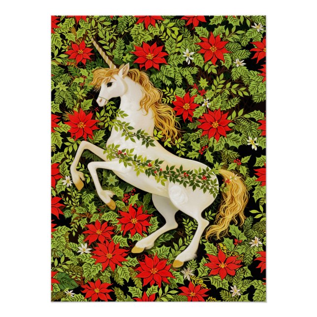 Póster Unicornio de Navidad Alegre Rojo Verde Blanco (Anverso)