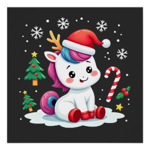 Póster Unicornio de Navidad Lindo Mágico Xmas Niñas Toddl