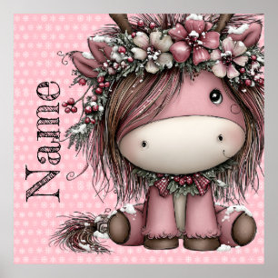 Póster Unicornio de Navidad personalizado rosa