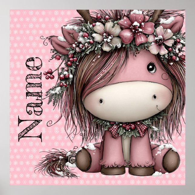 Póster Unicornio de Navidad personalizado rosa (Frente)