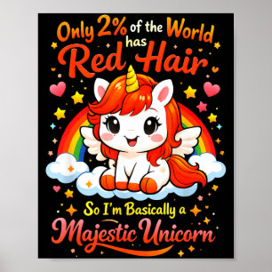 Póster Unicornio de pelo rojo lindo orgullo pelirrojo dic