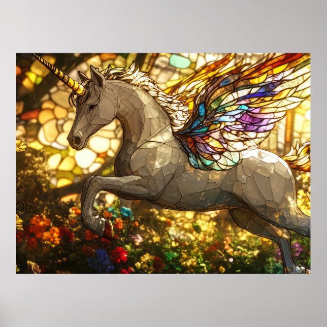 Póster Unicornio de vidrio manchado (Frente)