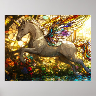 Póster Unicornio de vidrio manchado
