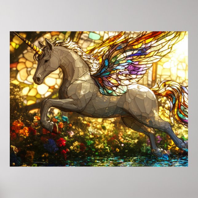 Póster Unicornio de vidrio manchado (Frente)