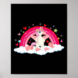 Póster Unicornio Divertido Corazones de Arcoíris Estrella
