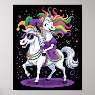 Póster Unicornio Divertido Montando Caballo Sombrero de B