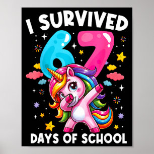 Póster Unicornio Divertido Sobreviví 67 Días De Escuela M