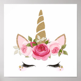 Póster Unicornio Dorado Floral Lindo Moderno