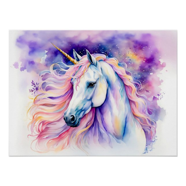 Póster Unicornio elegante acuarela boho (Anverso)