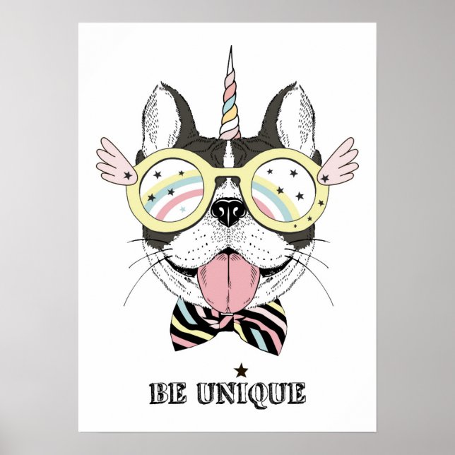 Póster Unicornio en Bulldog francés (Frente)