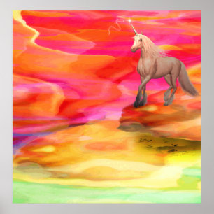 Póster Unicornio en desierto pintado