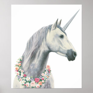 Póster Unicornio espiritual con flores alrededor del cuel