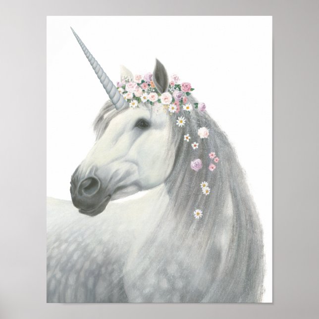 Póster Unicornio espiritual con flores en Mane (Frente)