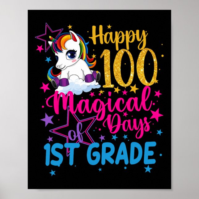 Póster Unicornio Feliz 100 Días Mágicos De Primer Grado (Frente)