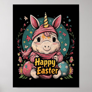 Póster Unicornio - Graciosa Pascua Feliz - Chicas de huev