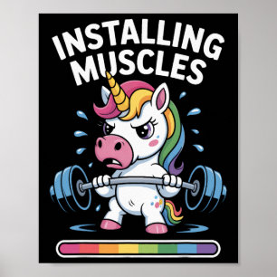 Póster Unicornio Instalando Músculos Por Favor Espere Bod