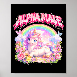 Póster Unicornio lindo arcoíris floral divertido para hom