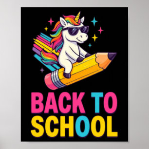 Póster Unicornio Lindo De Vuelta Al Colegio Primer Día De
